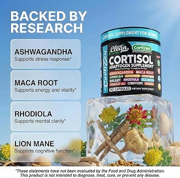 Clean Nutra Cortisol Supplements For Women | Maca Root Ashwagandha Cortisol Detox Manager Reducer + Slippery Elm Fenugreek Lions Mane Shilajit Rhodiola Sea Moss Tongkat Ali Cordyceps Ginseng Beet Root