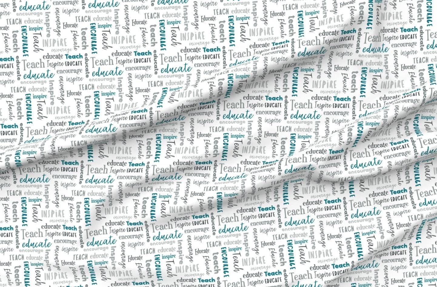 Spoonflower Fabric - Educate Inspire Gray Teal School Typography Education Teacher Mentor Printed on Organic Cotton Sateen Fabric by The Yard - Sewing Quilting Apparel Home Decor