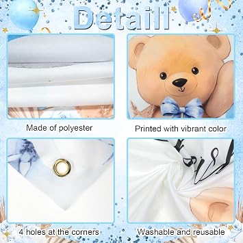 Blue Bear Baby Shower Backdrop Bearly Wait Banner for Boy 6x3.6 ft