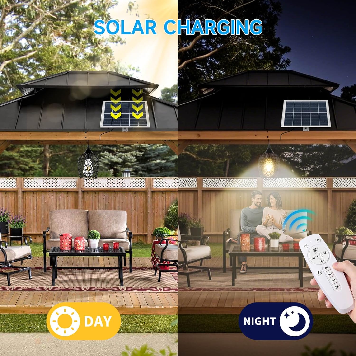 SEMILITS Solar Pendant Light, Outdoor Solar Lights for Garden Gazebo Shed - Waterproof Solar Powered Hanging Lights with Auto On/Off, Warm White for Patio, Deck, Yard