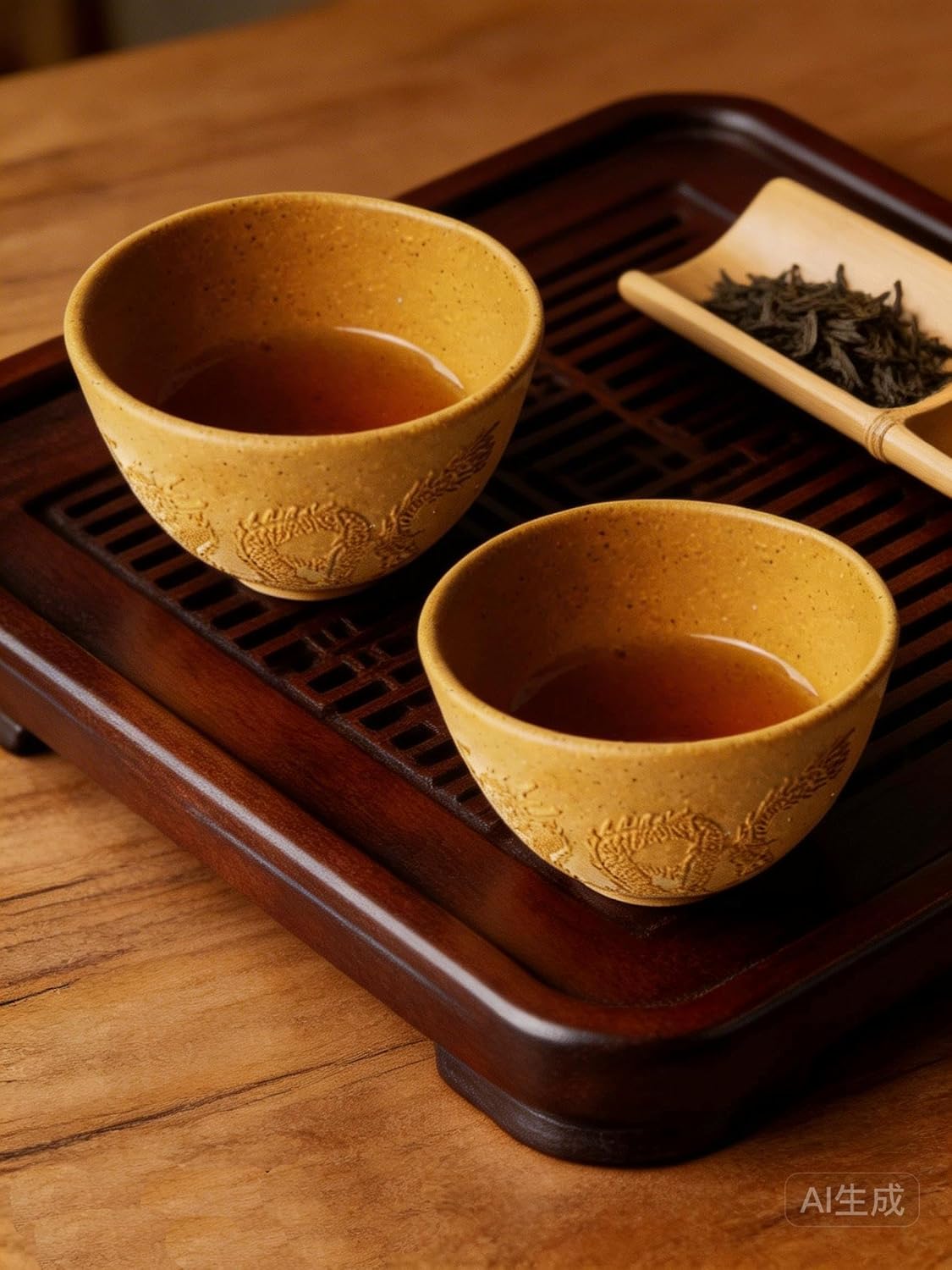 2pcs Teacup Chinese Dragon Style Kungfu Cup Yellow Sand Clay Zisha Genuine