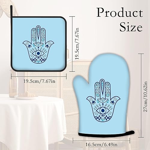 Miniatura 4 de Hamsa - Guantes de cocina para horno y soportes para ollas, juego de 2 piezas, almohadillas resistentes al calor para hornear, barbacoa, decoración