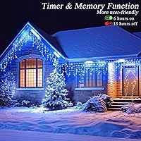 Vista 73 de Luces de Navidad azules al aire libre - 99 pies 1216 luces LED de carámbano para exteriores - Enchufe 8 modos luces centelleantes para decoraciones