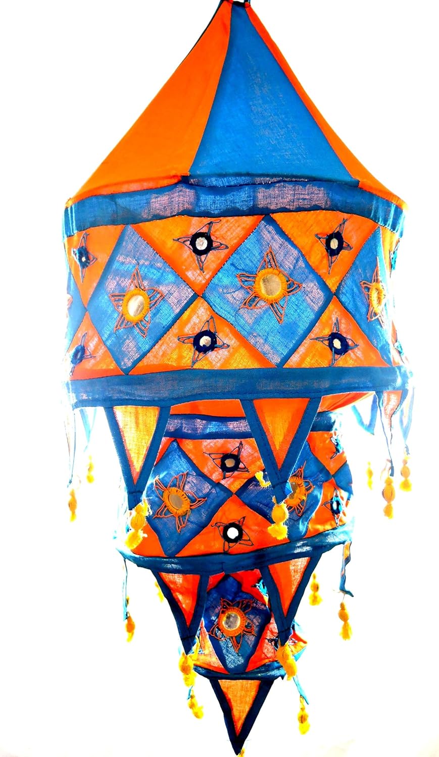 Yapree Handmade Hanging Fabric Lantern with Mirrors 3Tier