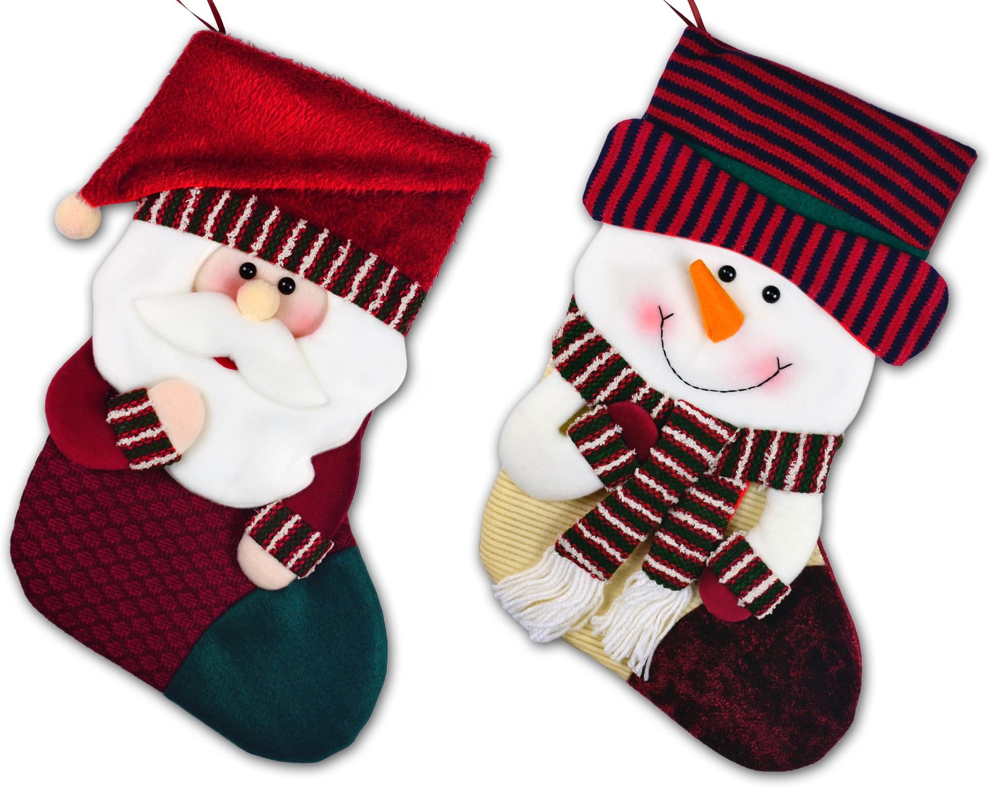 Set of 2 Christmas Stockings 3D Stlye Handmade Plush 18 inches Santa Snowman