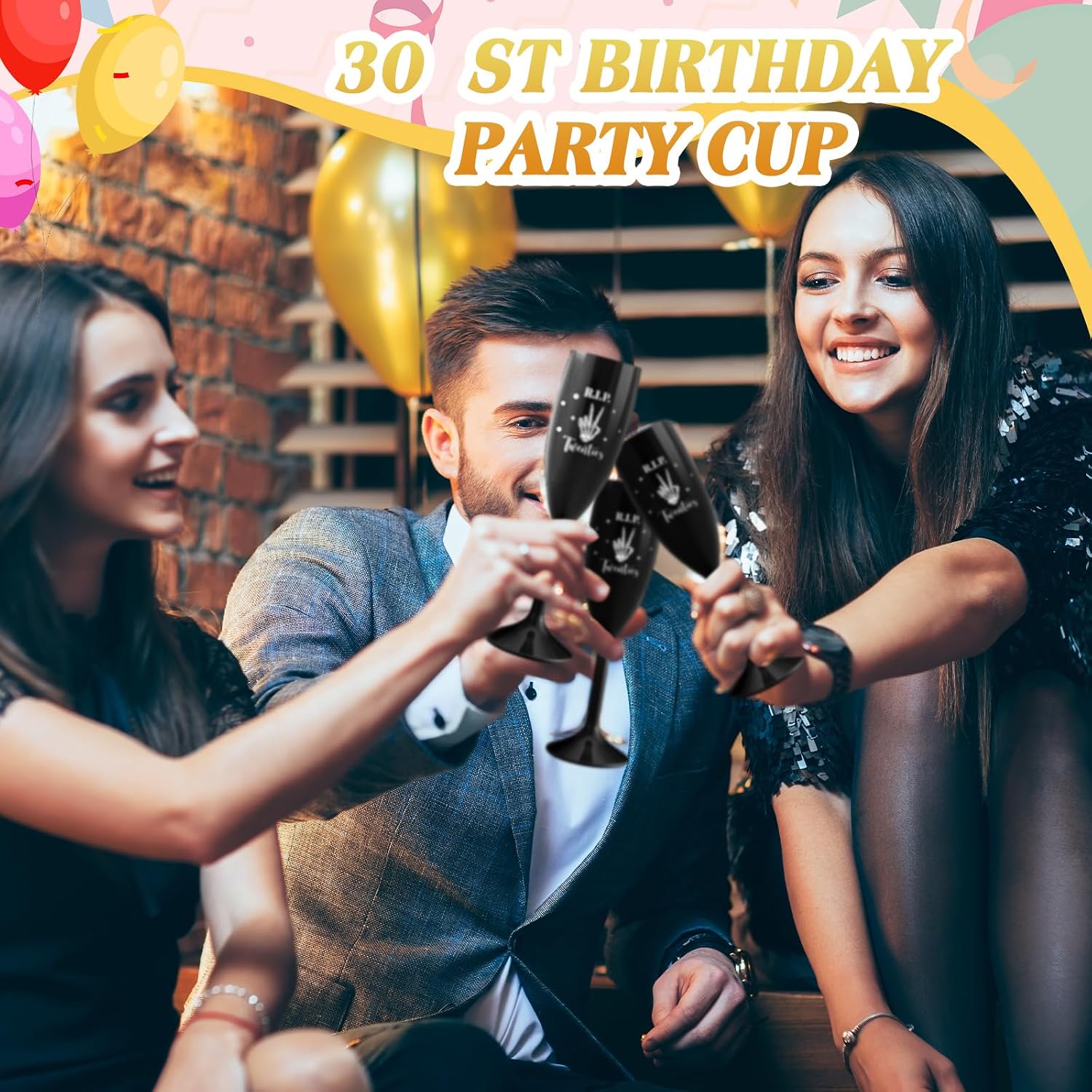 LemonRoad 12 Pcs Gothic R.I.P to My 20s Champagne Flutes Death to 20s 30th Birthday Party Supplies Rip Twenties Plastic Champagne Flutes for My Youth Funeral Funny 30th Birthday Party Decoration