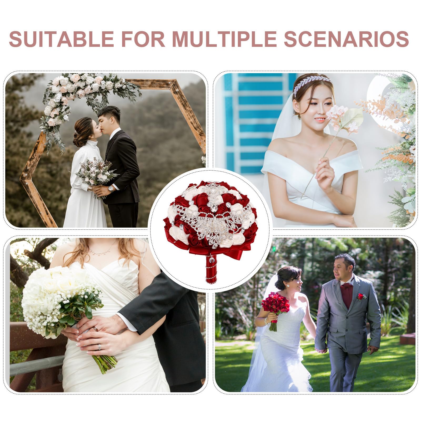 Zerodeko Bouquet da Sposa Artificiale Rose, Nastro e Strass per Cerimonia