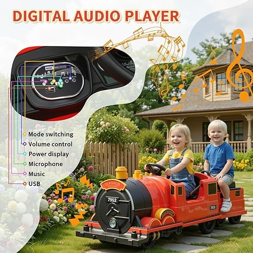 Miniatura 5 de TLSUNNY Tren eléctrico sin rieles de 12 V con batería para niños con carro desmontable, almacenamiento adicional, luces y música, juguete de 4