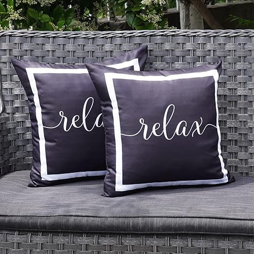 Miniatura 3 de ONWAY Juego de 4 fundas de almohada impermeables para exteriores, 18 x 18 pulgadas, color blanco y negro, para muebles de patio, jardín, sofá,