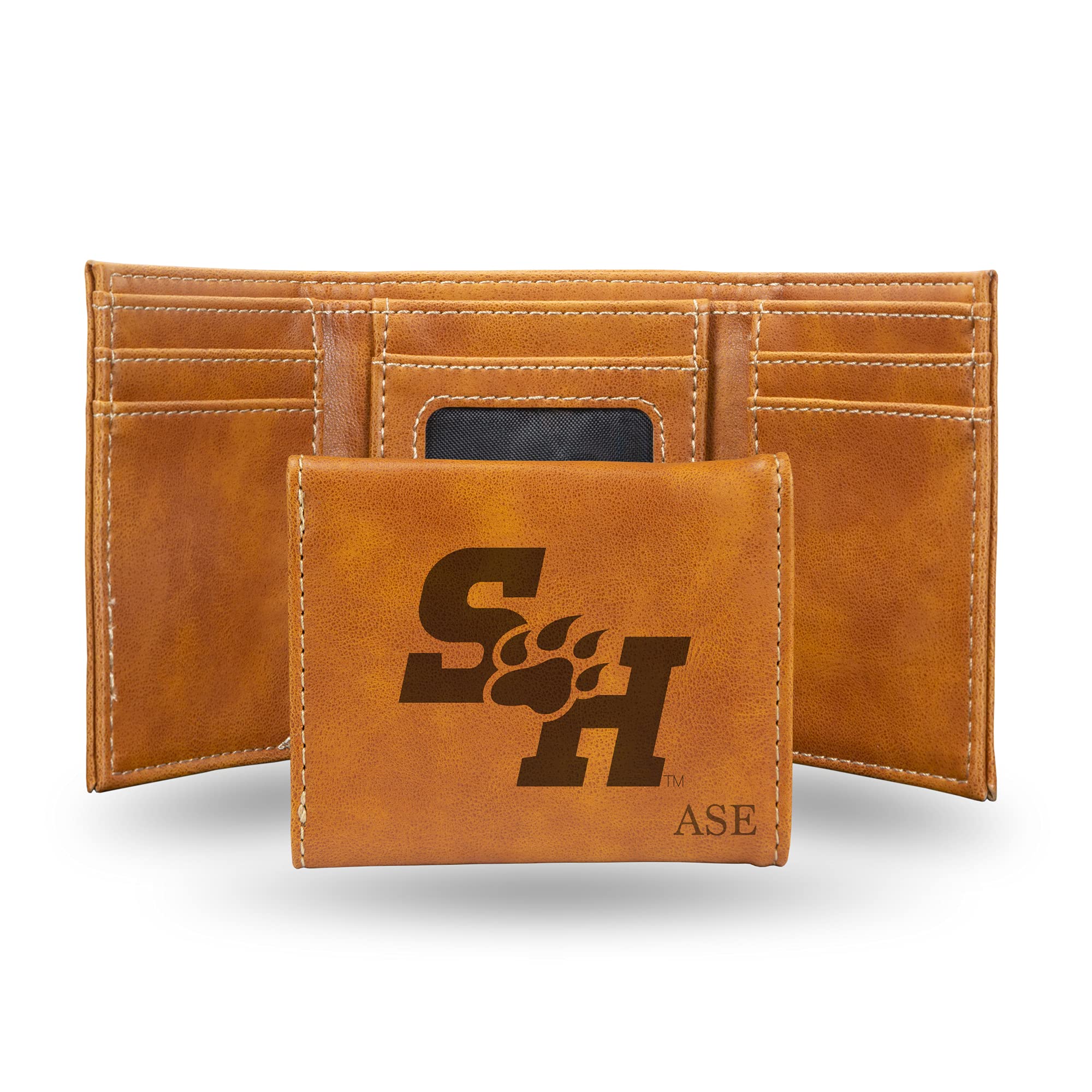 Rico Industries NCAA Sam Houston State Bearkats Brown Personalized-Custom Laser Engraved Faux Leather Tri-fold Wallet - Slim Wallet