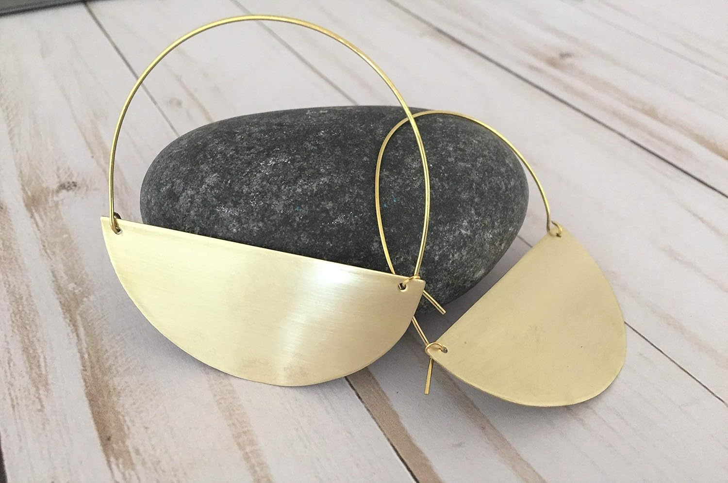 Golden Brass Half Moon Hoop Earrings