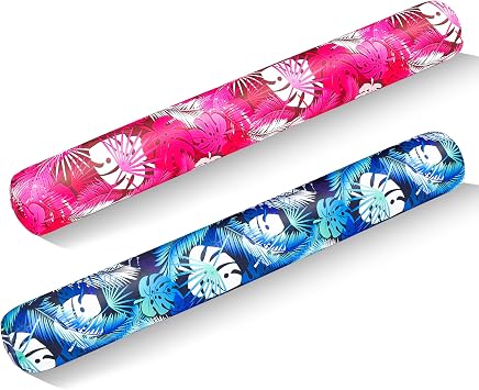 Inflatable Pool Noodles Set - 2 Pack Fabric Covered Swimming Noodles for Adults, 50 x 5.5 Pool Swim Noodles for Summer Beach Pool Partym Vacation Sea Beach Lake Palm Pink & Palm Blue