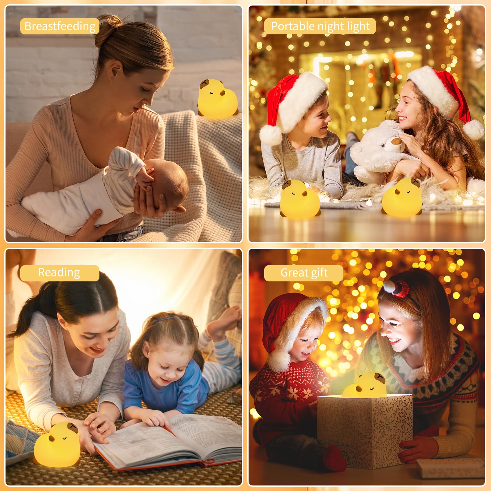 Capybara Luz de Noche,Lámpara LED táctil de silicona,Luz de noche regulable con temporizador,Lámpara de noche recargable,Decoración de habitación,Regalo para niño y niña(Capybara)