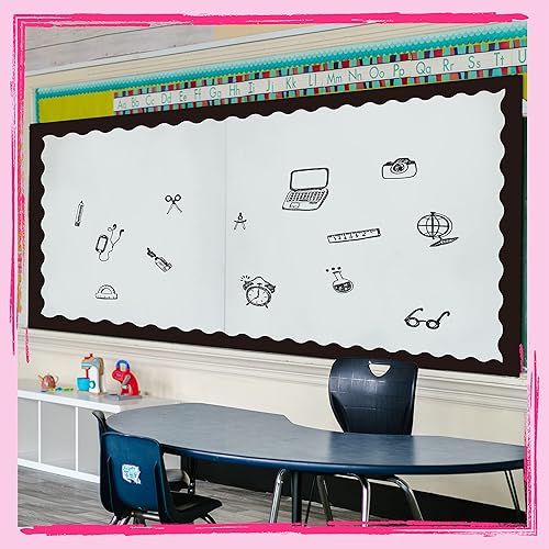 Miniatura 34 de Bordes de tablón de anuncios de 60 pies, borde ondulado amarillo puro con diseño de línea ondulada para la escuela, el aula y las oficinas Amarillo