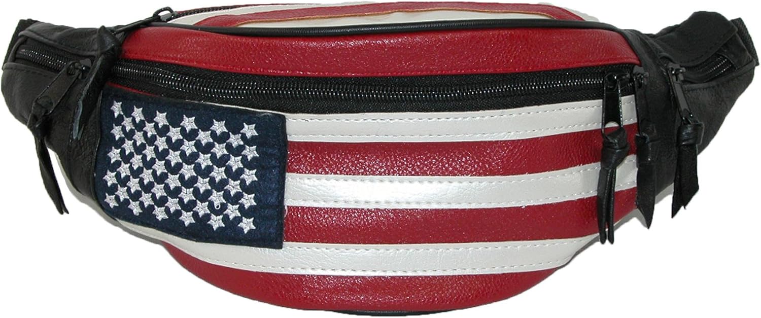 CTM Leather Patriotic American Flag Fanny Waist Pack, American Flag