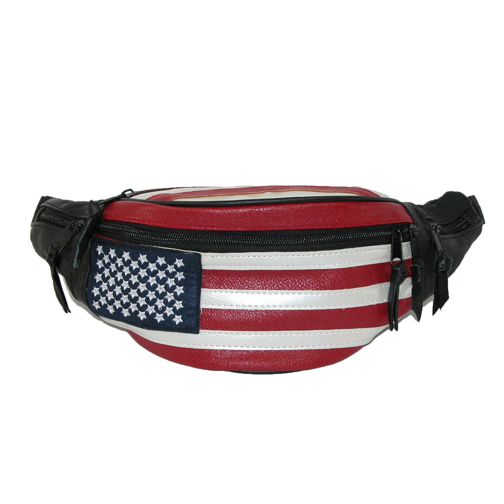 CTM Leather Patriotic American Flag Fanny Waist Pack, American Flag