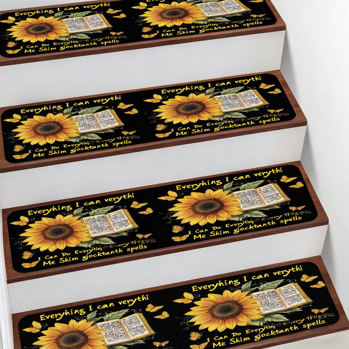 Evita caídas con la alfombra para peldaños Mexpekil antideslizante de girasoles para escaleras