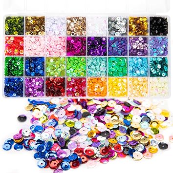 20800 Pcs 6MM Bulk Loose Sequin, 32 Colors Round Embroidery Sequins Cup Craft Sequins with Holes for DIY Sewing Making?with Storage Box?