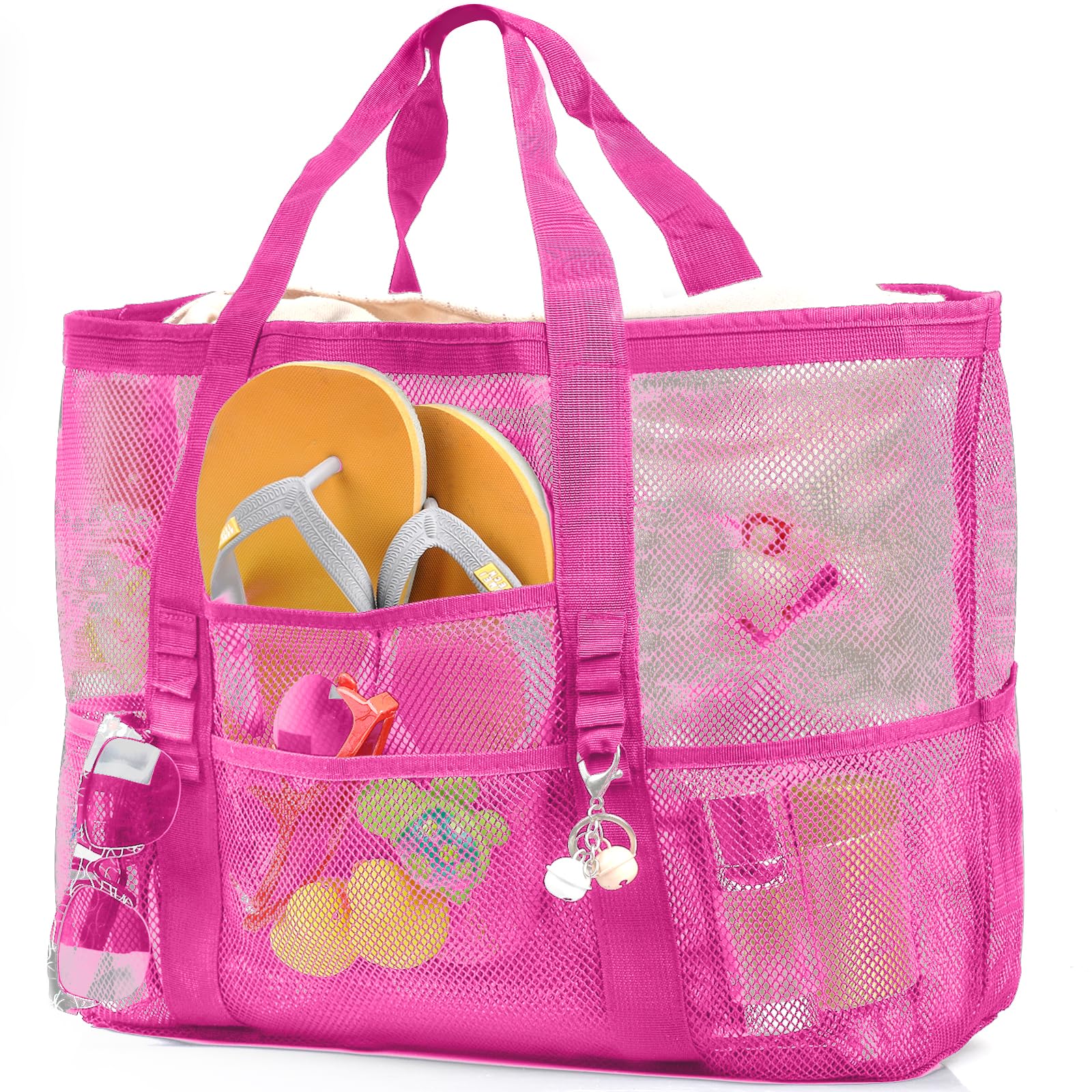 Alikiai Beach Bag For Women, Large Mesh Tote Bag Swim Pool Bag with 9 Pockets For Toys & Travel Vacation Essentials