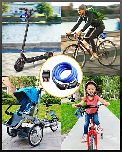 Miniatura 7 de URBANMAX Cable de bloqueo de bicicleta con combinación, combinación reiniciable de alta seguridad, antirrobo, bloqueo de scooter con soporte de