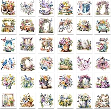 Rub on Transfer for Crafts, 36 Sheets Spring Floral Cottagecore Rub on Transfers for Furniture, Boho Vintage Book Butterfly Stickers for Wood Furniture Farmhouse Journal