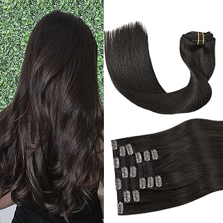 Aison Dark Brown Clip in Hair Extensions Real Human Hair 18inch 75G Remy Seamless Human Hair Clip in for Women 7pcs 16clips