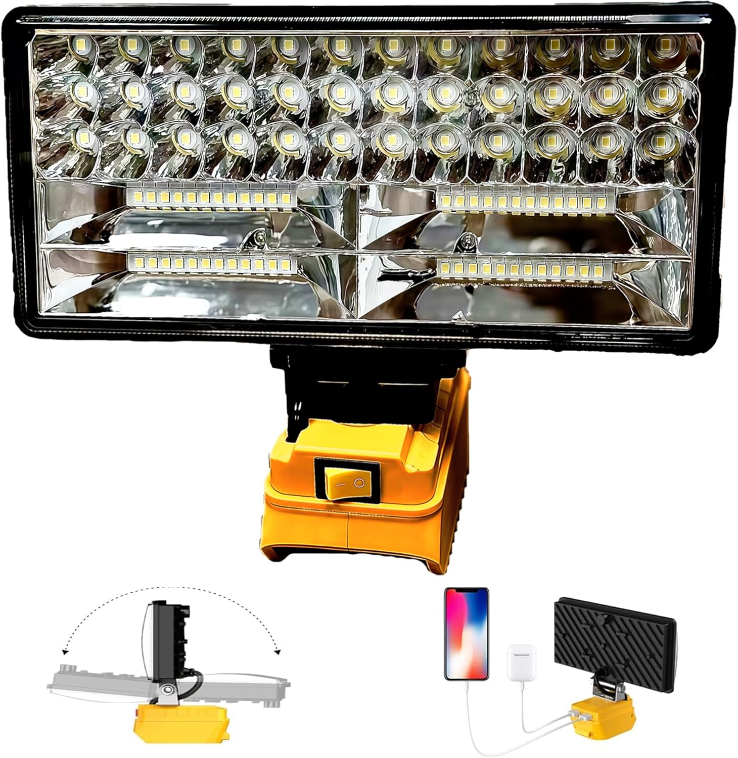 Cordless 20V Max LED Work Light for Dewalt 20V Battery, 90W 7800LM LED Wide Beam Floodlight with Two USB Charging Port Light for Emergency,Workshop,Garage(No Battery)