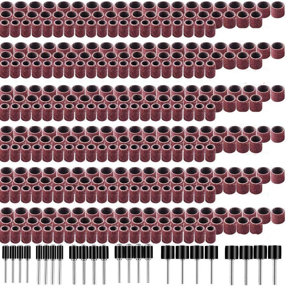 384 Pieces Sanding Drum Set, Including 360 Pieces Drum Sander Sanding Sleeves and 24 Pieces Drum Mandrels for Rotary Tool, Grinder and Power Drills