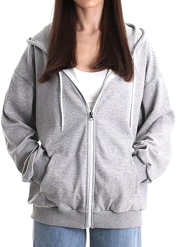 Oversized Women's Zip Up Hoodie Lightweight Soft Baggy Drop Shoulder