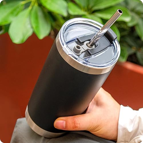 Miniatura 2 de Prurex Tapa de repuesto para vaso Yeti Rambler de 20 oz, Old Style Rtic y más, apta para sorbetes, tapas de vaso de 20 oz, cubierta de taza (negra)