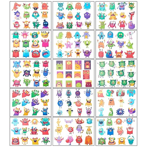 Miniatura 2 de Tatuajes temporales de monstruo para niños, 180 calcomanías de tatuaje lindo de monstruo pequeño, calcomanías de tatuaje para niños, adecuado para