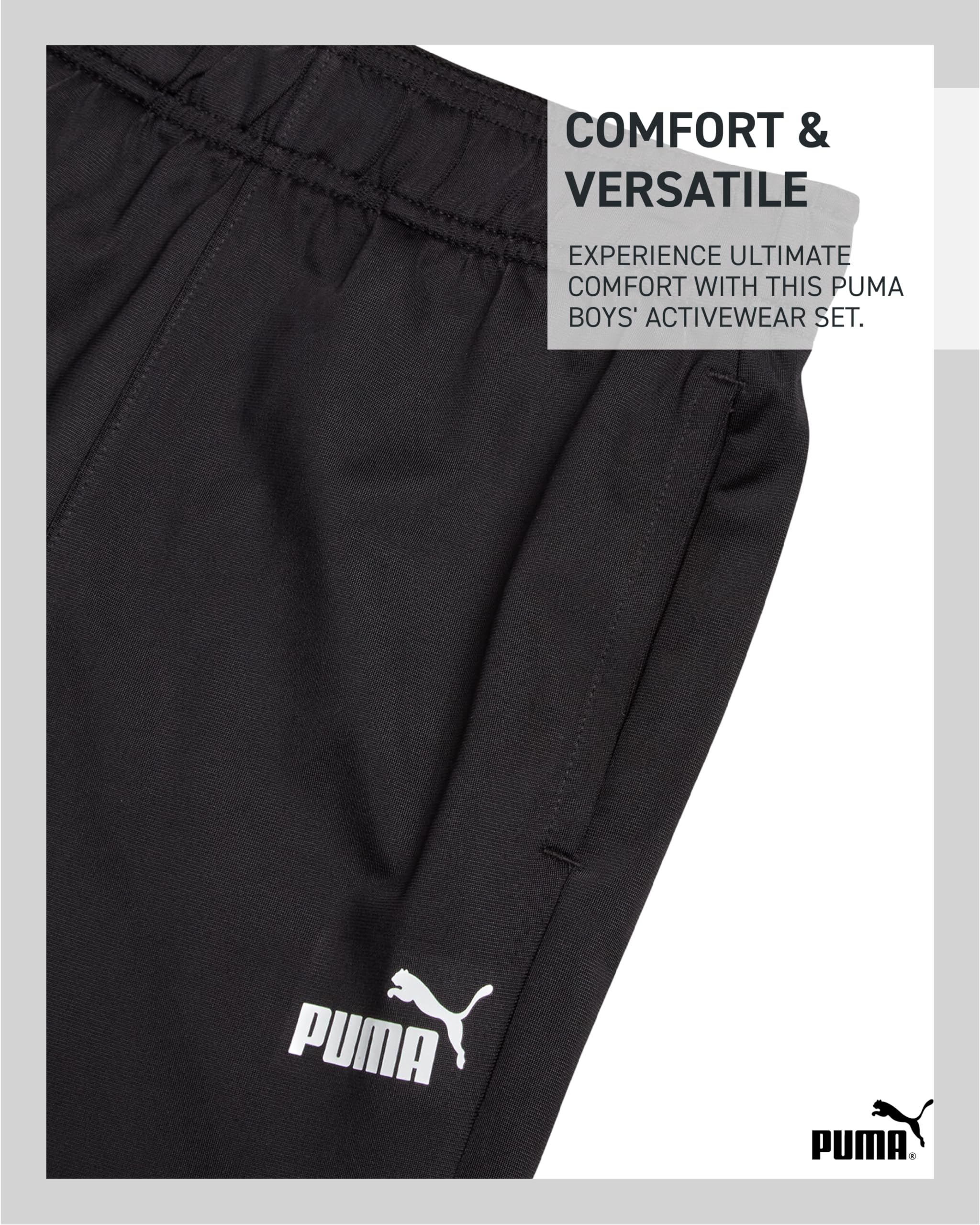 PUMA Boys Pants Set - 2 Piece Tricot Athletic Zip Up Jacket Sweatshirt and Active Jogger Pants - Boys Activewear Set (4-16)