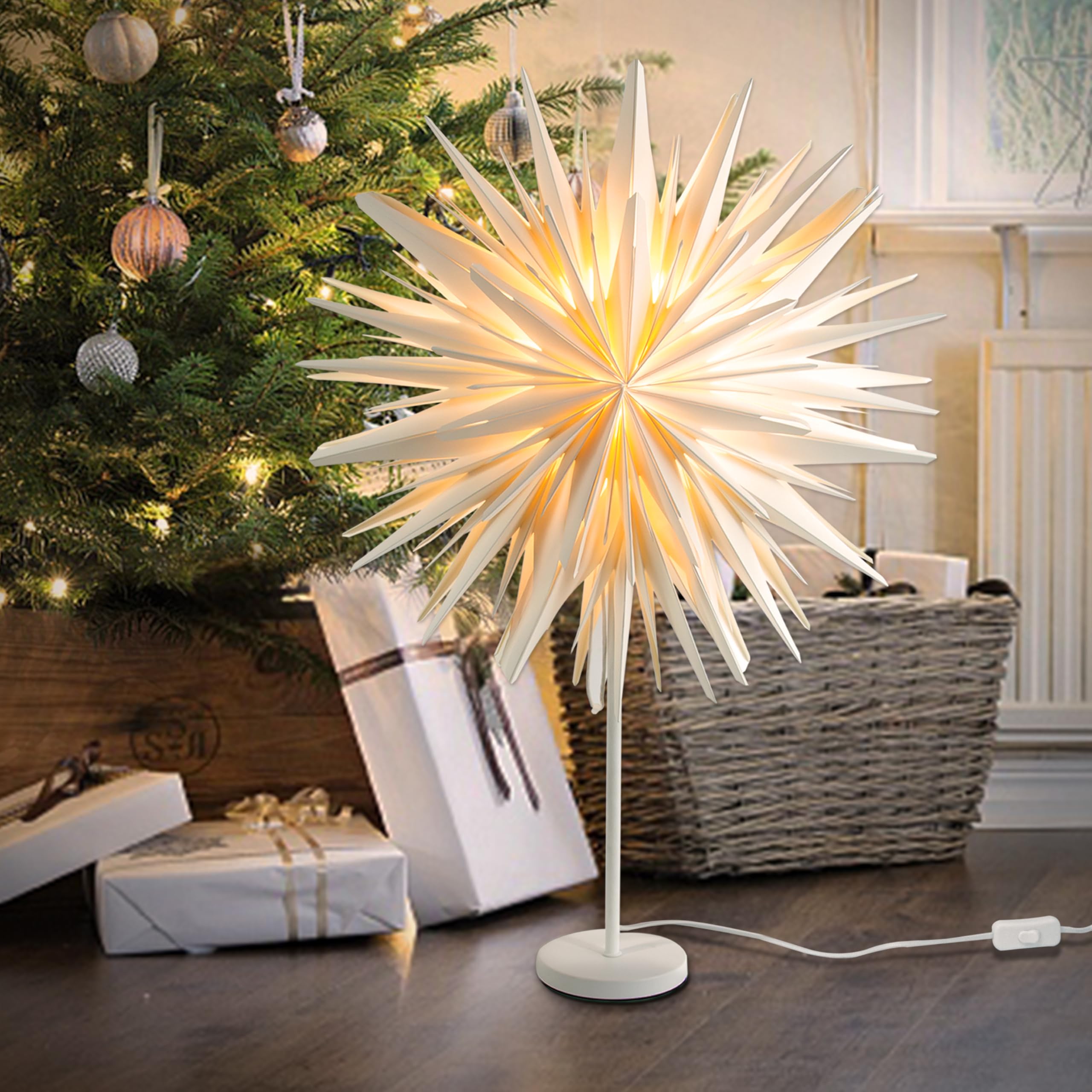 EANLOLY Stehender Weihnachtsstern Beleuchtet - LED Papierstern Weihnachten  Tischlampe fr Weihnachtsdeko Innen Fenster Leuchtsterne Deko,  Weihnachtsbeleuchtung Lichterkette, Wei : Amazon.de: Beleuchtung