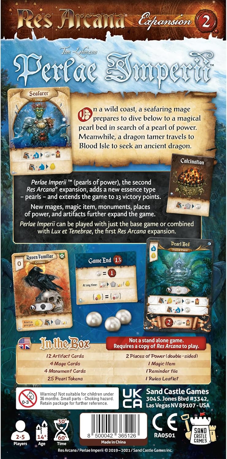 Res Arcana Perlae Imperii Board Game EXPANSION - Unleash the Power of Pearls! Fantasy Adventure, Strategy Game for Kids & Adults, Ages 14+, 2-5 Players, 30-60 Min Playtime, Made by Sand Castle Games