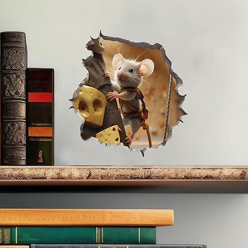 Miniatura 2 de Calcomanía de pared 3D con agujero de ratón y queso escalada en roca