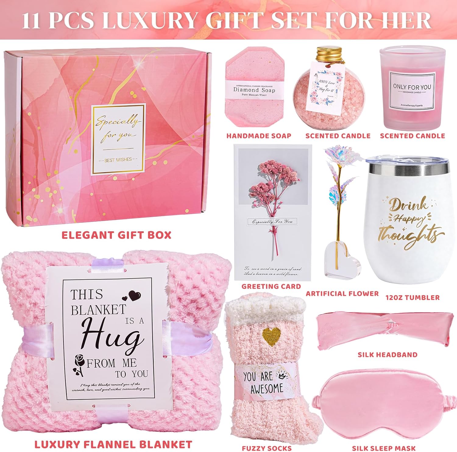 Valentines Day SPA Gifts for Women Self Care Gifts Get Well Soon Gifts, Rose Relaxing SPA Gifts Basket Care Package, Luxury Flannel Blanket Valentine's Day Gift for Her Wife Mom Grandma Friend Pink - Image 8