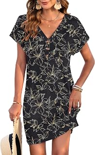 Women's Casual T Shirt V Neck Dress Summer Button Short Sleeve Dresses 2025 Mini Sundresses