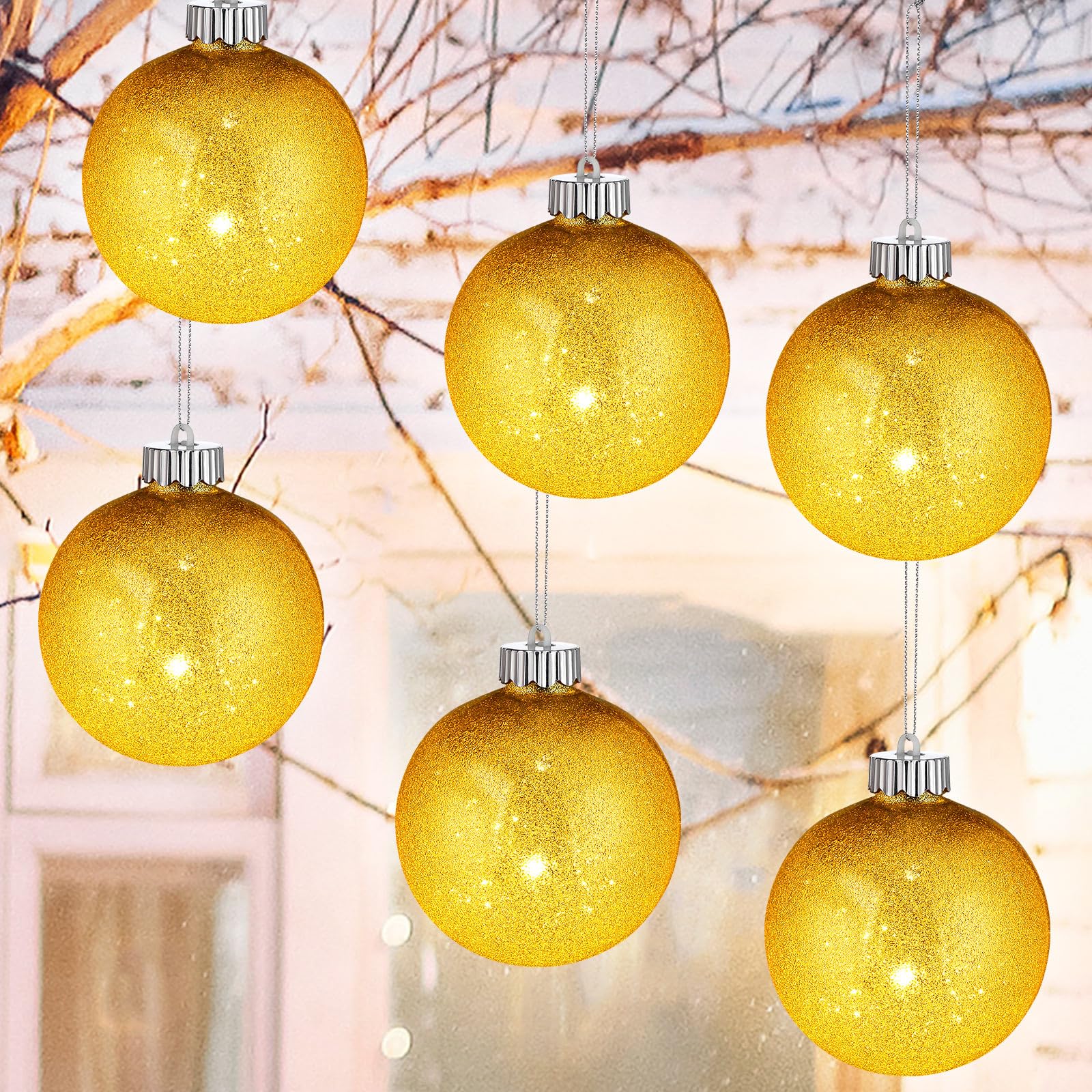 Libima 6 Pcs LED Lighted Christmas Ball Ornament Lights Outdoor
