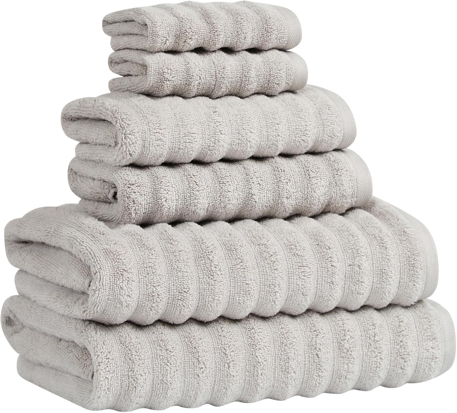 Brooklyn Loom Textured Zero Twist Light Grey 6 Piece Towel Set, Solid Color, Oeko-TEX Certified