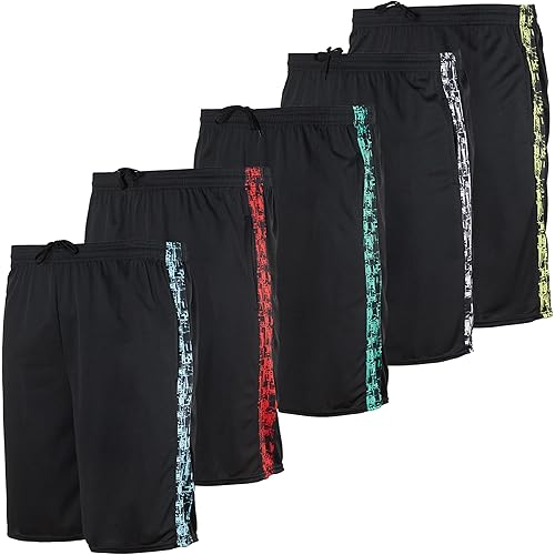 Real Essentials 5 Pack: Men's Mesh Athletic Basketball Shorts Quick Dry Activewear with Pockets