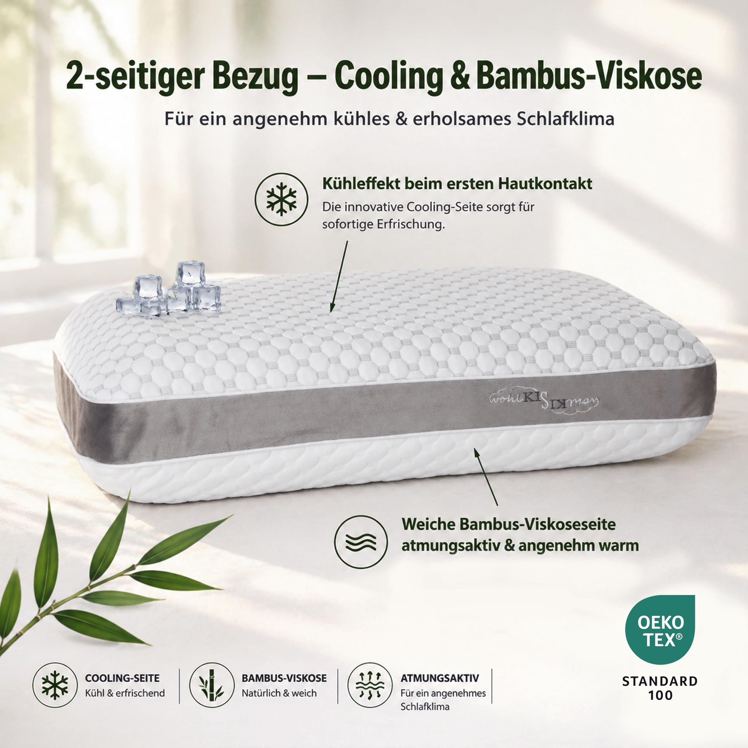 Nackenkissen Memory Foam – ergonomisches Kopfkissen 55x35x12 cm, höhenverstellbar -Seitenschläferkissen -Bauchschläferkissen - Rückenschläferkissen
