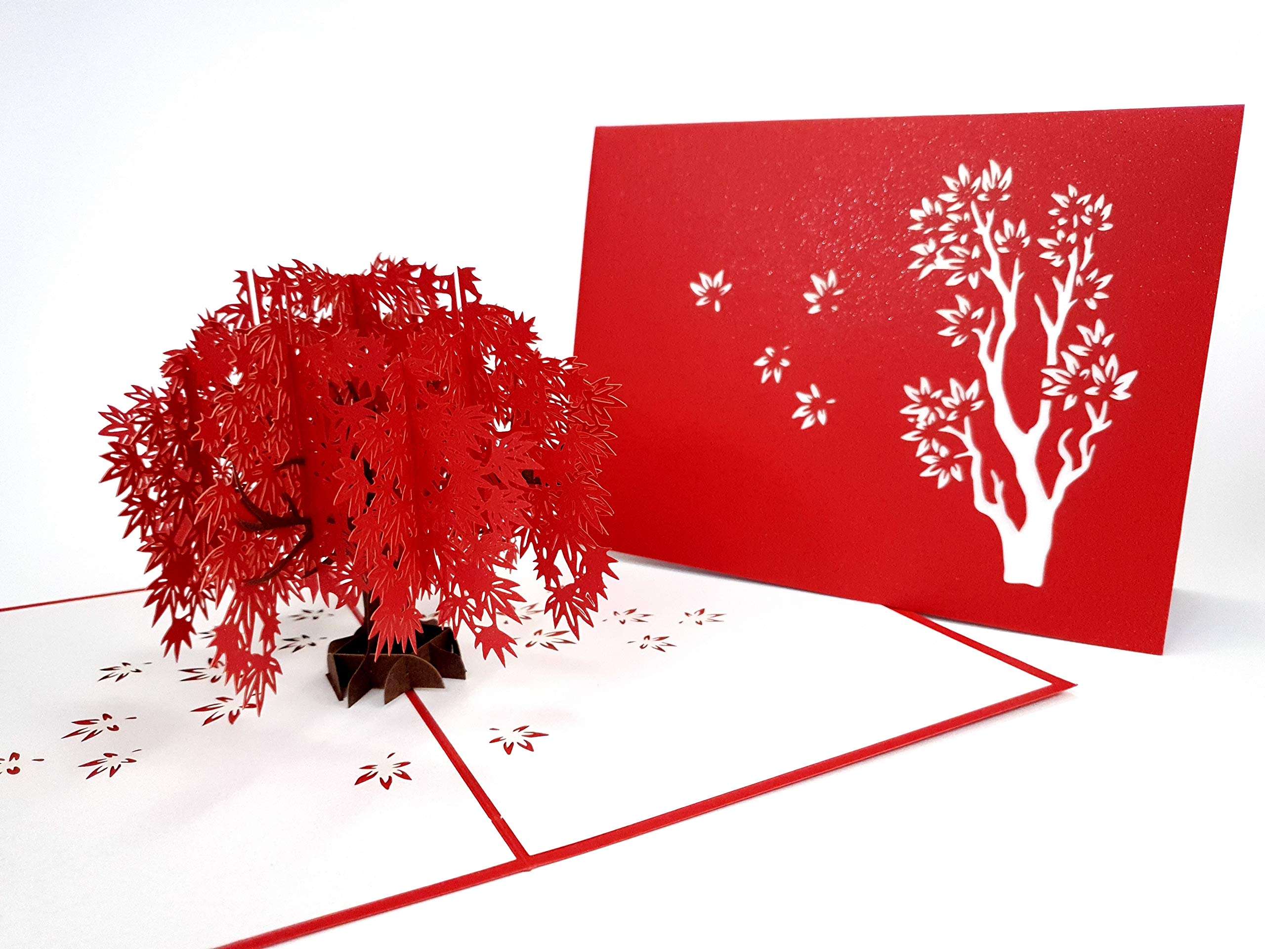 3D pop up Garden Cards Beautiful Palm Maple 2 Big Beloved Valentine Greetings Card Happy Birthday 3D pop-up Greeting Card, Kirigami Paper Craft