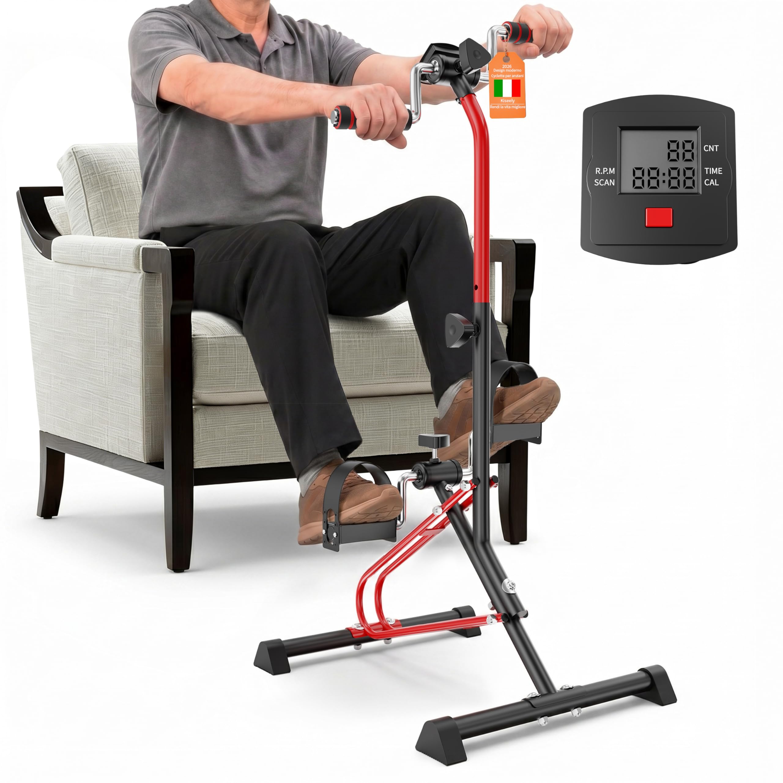 Pedaliera per Braccia e Gambe da Divano e Poltrona con Schermo LCD, Mini Bike Ginnastica Passiva Cyclette Manubrio Display Bici da Camera Casa Home Gym