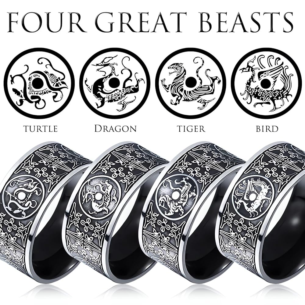 ドラゴンと龍の装飾 鍔20点セット Yimofy Chinese Ancient 4 Guardian Beasts Rings for Men