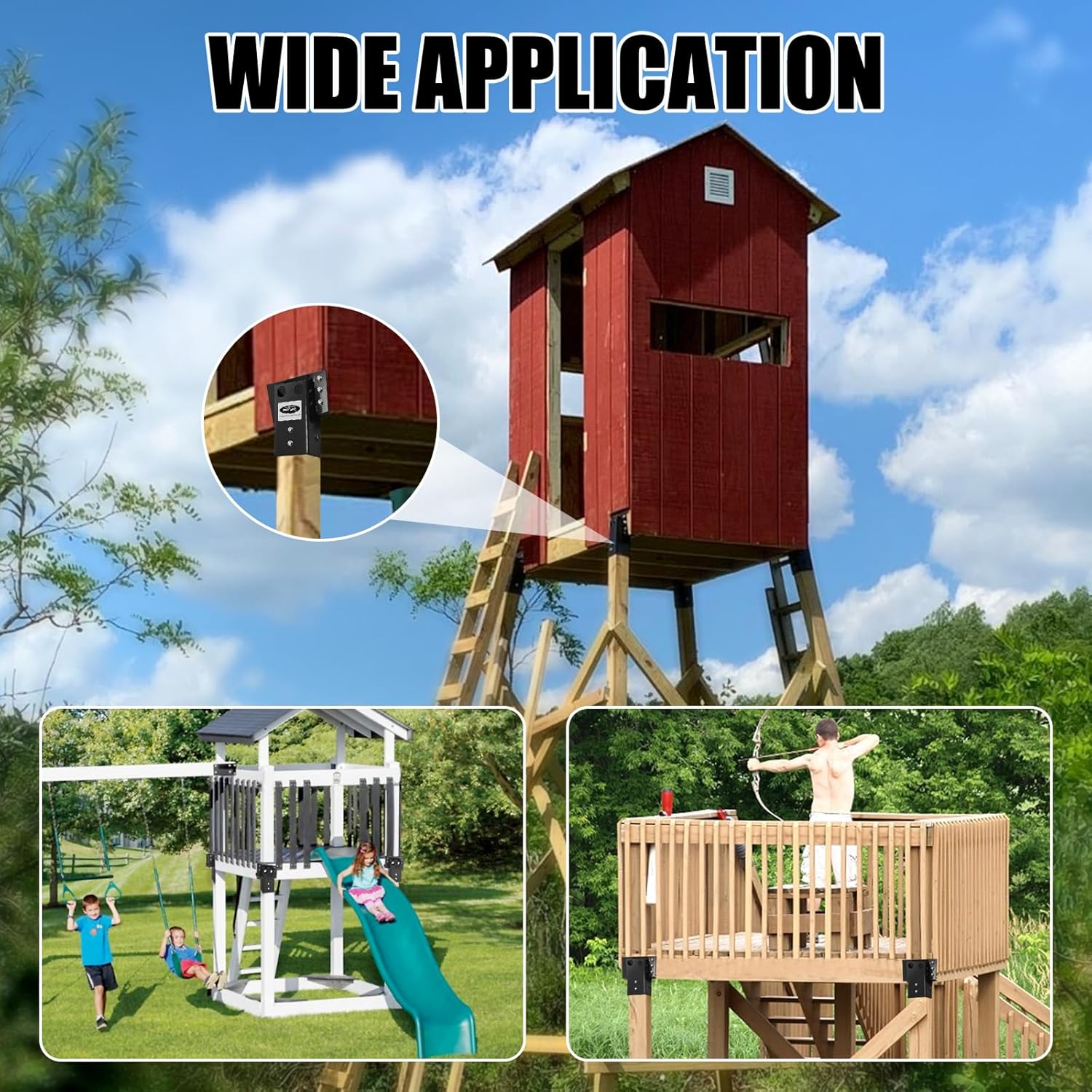 MOFEEZ Deer Stand Brackets 4x4 with Screws, Heavy Duty Elevator Bracket with Powder Coated for Deer Blind Outdoor Hunting Platform Blind Box Treehouse Shooting Shack Over 2000lb Capacity Black 4 Pack