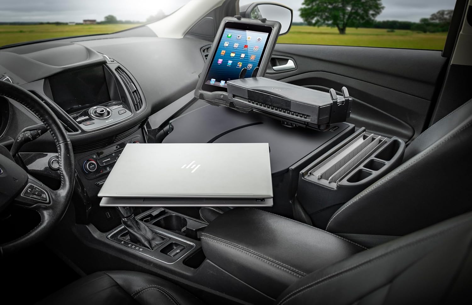 AutoExec Roadmaster カーデスク 車両ワークステーションとモバイルオフィス用 スレートグレー プリンタースタンドと
