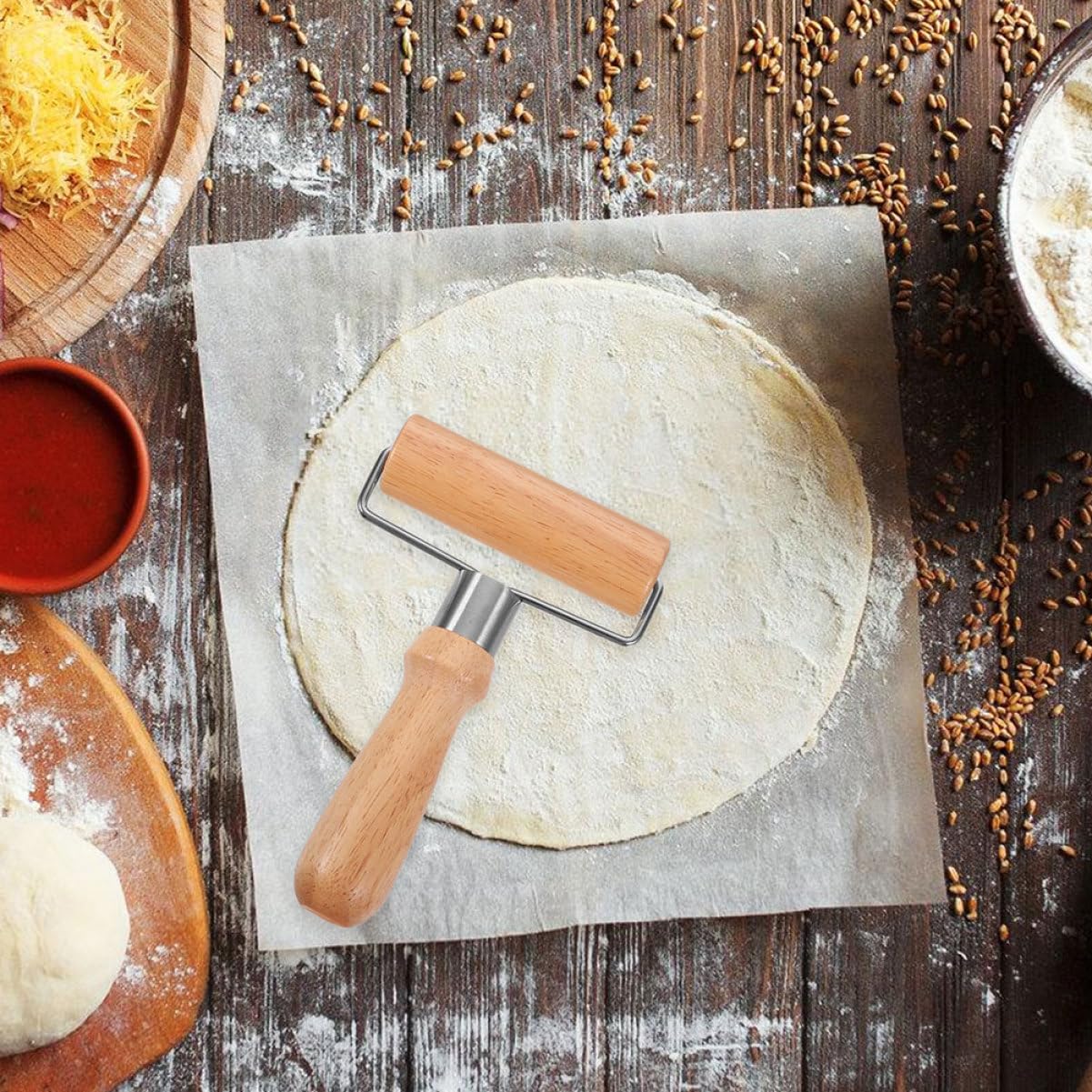 TOPBATHY 5piezas Rodillo De Madera Para Repostería y Pizza Herramienta De Cocina Para Amasar Masa De Postres Rodillo De Cocina De Gran Para Hornear y Cocinar Casa