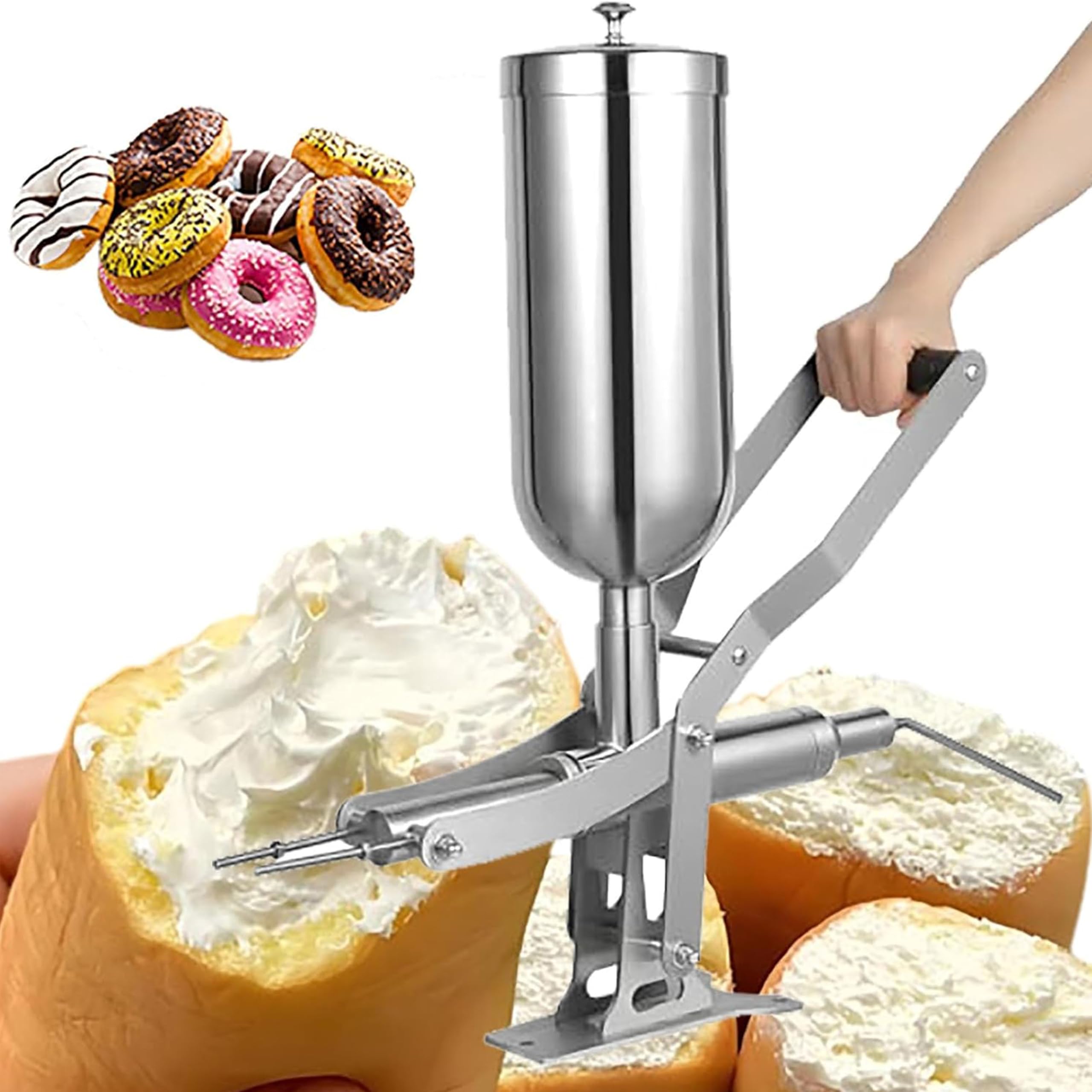 Manualna maszyna do nadziewania pączków, 5L maszyna do nadziewania kremem i dżemem ze stali nierdzewnej do użytku komercyjnego z 4 dyszami anti-drip