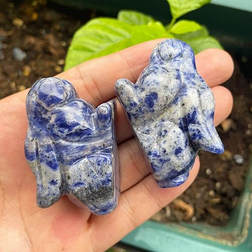 Miniatura 3 de Estatua de conejo sentado de sodalita natural de 2 pulgadas, escultura de figura de animal tallada a mano, decoración del hogar, cristal curativo