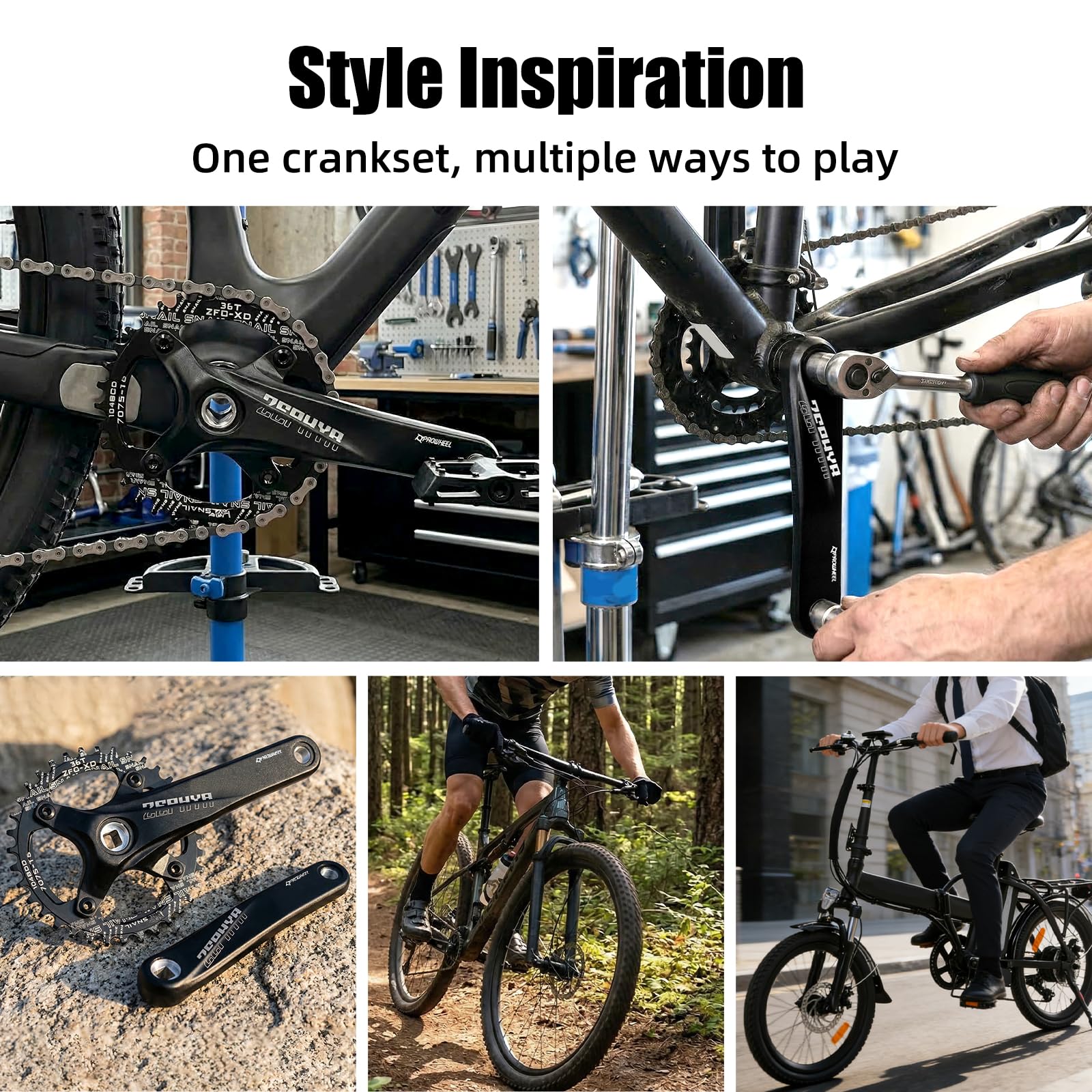 Juego de Bielas Cuadradas de 170 mm para Bicicleta de Montaña con Plato 104 BCD 32/34/36 / 38T, Manivela MTB de Aleación de Aluminio